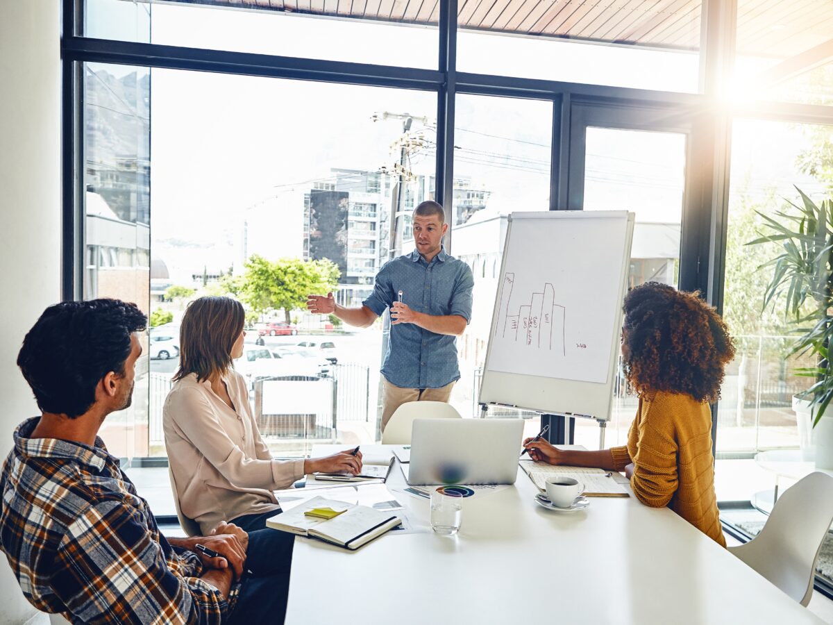 Presentation,,Whiteboard,And,Meeting,With,Team,,Chart,And,Sales,Projection